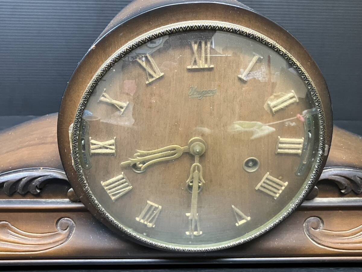吉斉A117 Urgos ウルゴス ドイツ製 置時計 希少品 日の出型 木彫彫刻 アンティーク 縦23.5 横66.5 入手困難 アンティーク時計の画像2