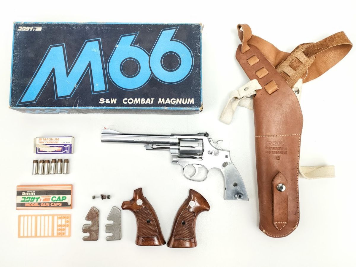 8 コクサイ M66 コンバット マグナム リボルバー モデル ガン ABS 樹脂製 ホルスター 元箱付 ジャンク S&W COMBAT MAGNUM KOKUSAI◆の画像1