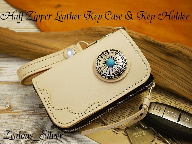  cologne . form!! half zipper leather key case turquoise Conti . smart key tongue low stitch key holder set