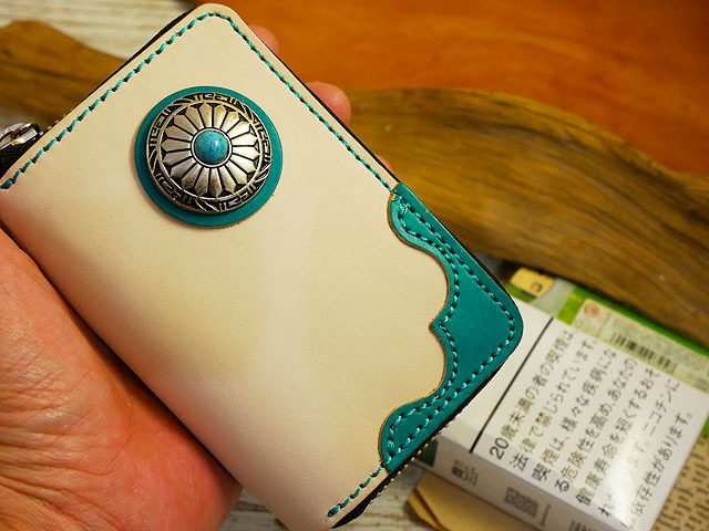  leather cigarettes case turquoise Conti . round fastener key holder attaching hand made cow cow leather tongue low × blue 