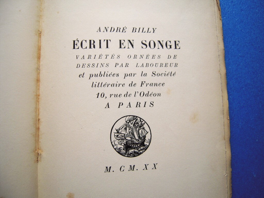 J.-E. ラブルール挿画本 限415 1920 アンドレ・ビリー『Ecrit en Songe(夢の中で書いた)』の画像2