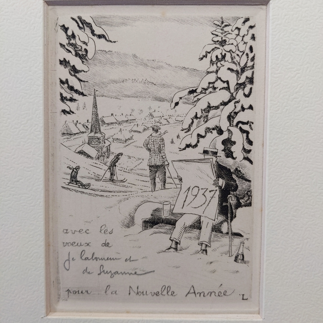 J.-E.ラブルール銅版画 1937年ニューイヤーカード サイン入 額装【真作】の画像2