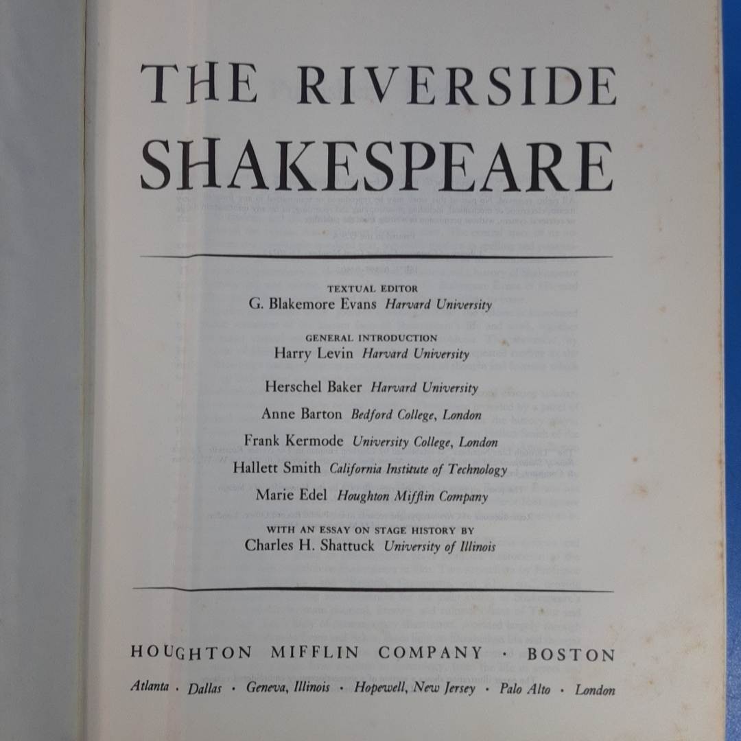 [liva- side version shake s Piaa G.Blakemore Evans :The Riverside Shakespeare 1974]