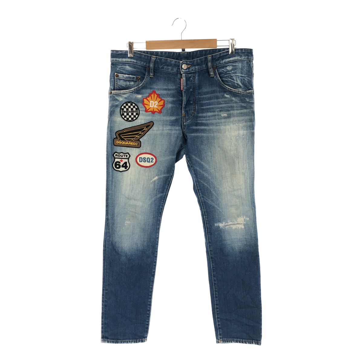 ◆中古品◆DSQUARED2 ディースクエアード デニム ジーンズ パンツ ワッペン ダメージ加工 サイズ 50 ファッション E59153NSS_画像1