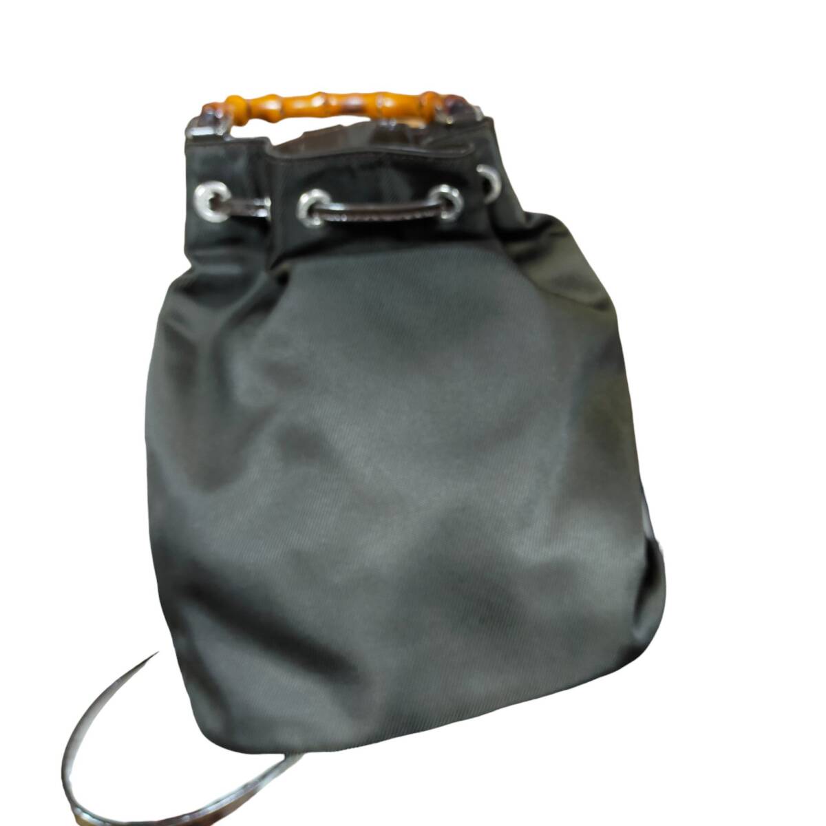 ◆中古品◆GUCCI グッチ バンブー レザー 巾着型 ミニバッグ ダークカラー ブランド バッグ 鞄 箱付き E61189NAの画像8