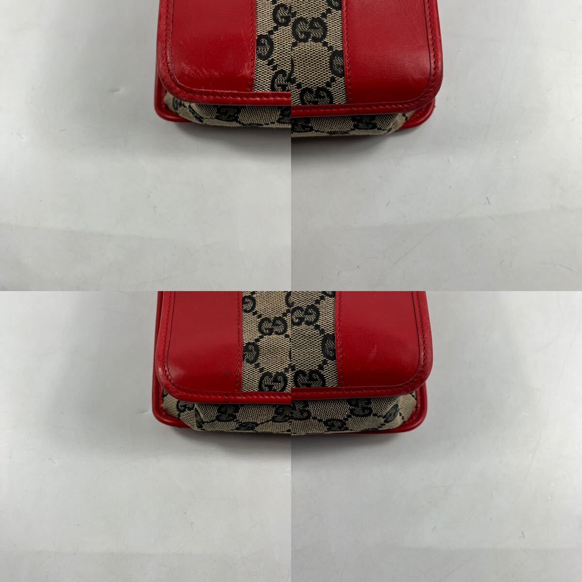 1円〜【入手困難品】 GUCCI グッチ アクセサリーポーチ ショルダーバッグ 肩掛け GG レッド 赤 トートバッグ キャンバス レザー 鞄_画像6