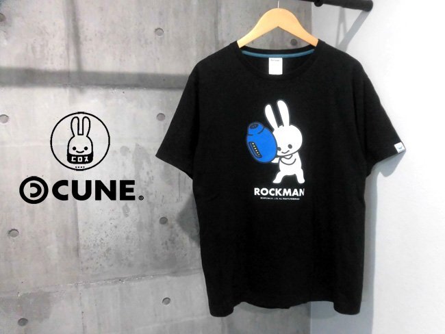 CUNEキューン × ROCKMANロックマン 30周年記念コラボ ロックバスター装着 ウサギプリント 半袖 TシャツL/黒/メンズ/コロスウサギ マンモスの画像1