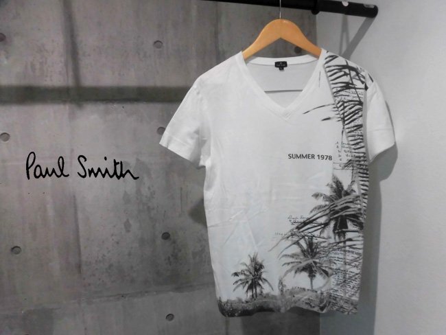 PS Paul Smith ピーエス ポールスミス PS SUMMER 1978 ヤシの木プリント Vネック 半袖 Tシャツ L/白 ホワイト/メンズ/163551 325Aの画像1