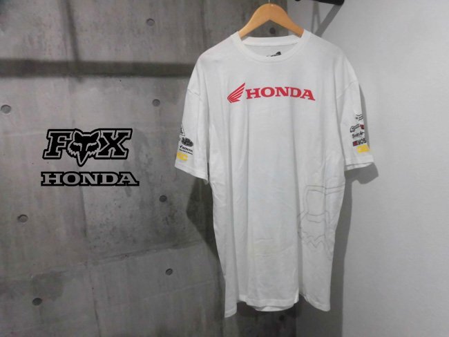 FOX RACING フォックスレーシング × HONDA ホンダ オフィシャル コラボ ロゴプリント半袖 TシャツXL/白 ホワイト/メンズ/バイクの画像1