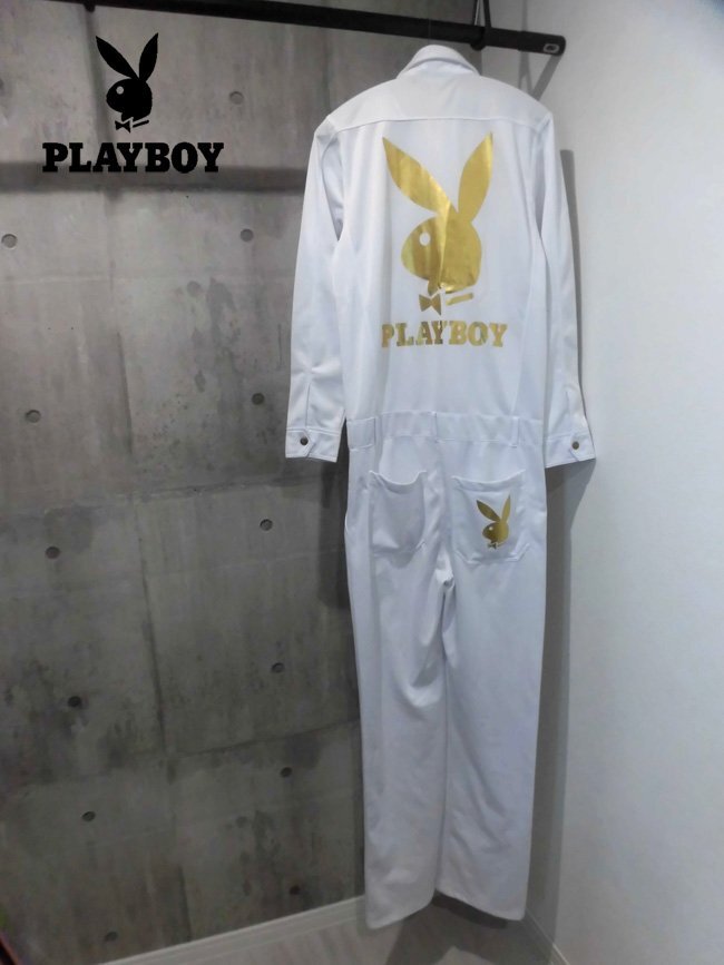 PLAYBOY プレイボーイ ラビットヘッド ゴールドプリント ジャージ オールインワン S/長袖 つなぎ/ジャンプスーツ/白 ホワイト/メンズ/PB-05の画像1