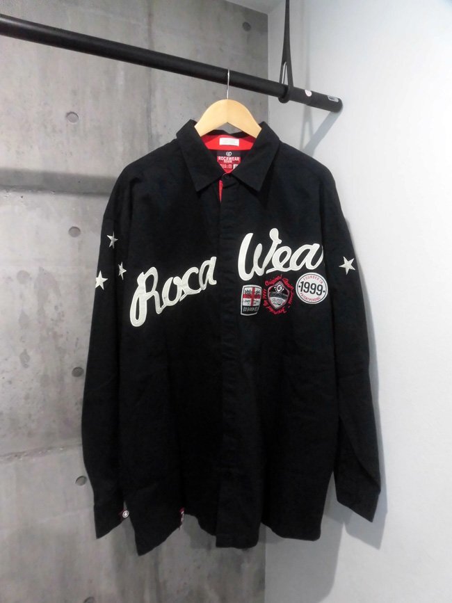 ROCAWEAR/ Roca Wear /ROCA WEAR/ Logo вышивка × нашивка большой размер рубашка с длинным рукавом 2XL/XXL чёрный / большой размер HIPHOP hip-hop B-BOY B серия 