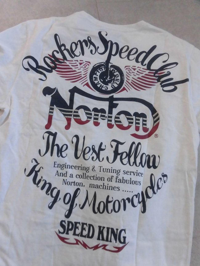 NORTON MOTORCYCLES ノートン モーターサイクル/32N1006 ロゴ刺繍 半袖 Tシャツ L/白 ホワイト/バイカー バイク乗り/メンズ_画像5