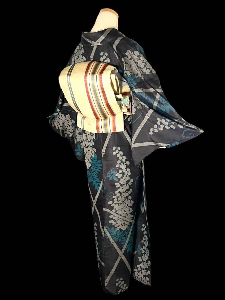 [.. лист магазин ] античный кимоно глициния бамбук . одиночный . Taisho роман Showa современный Taisho .. эпонж 