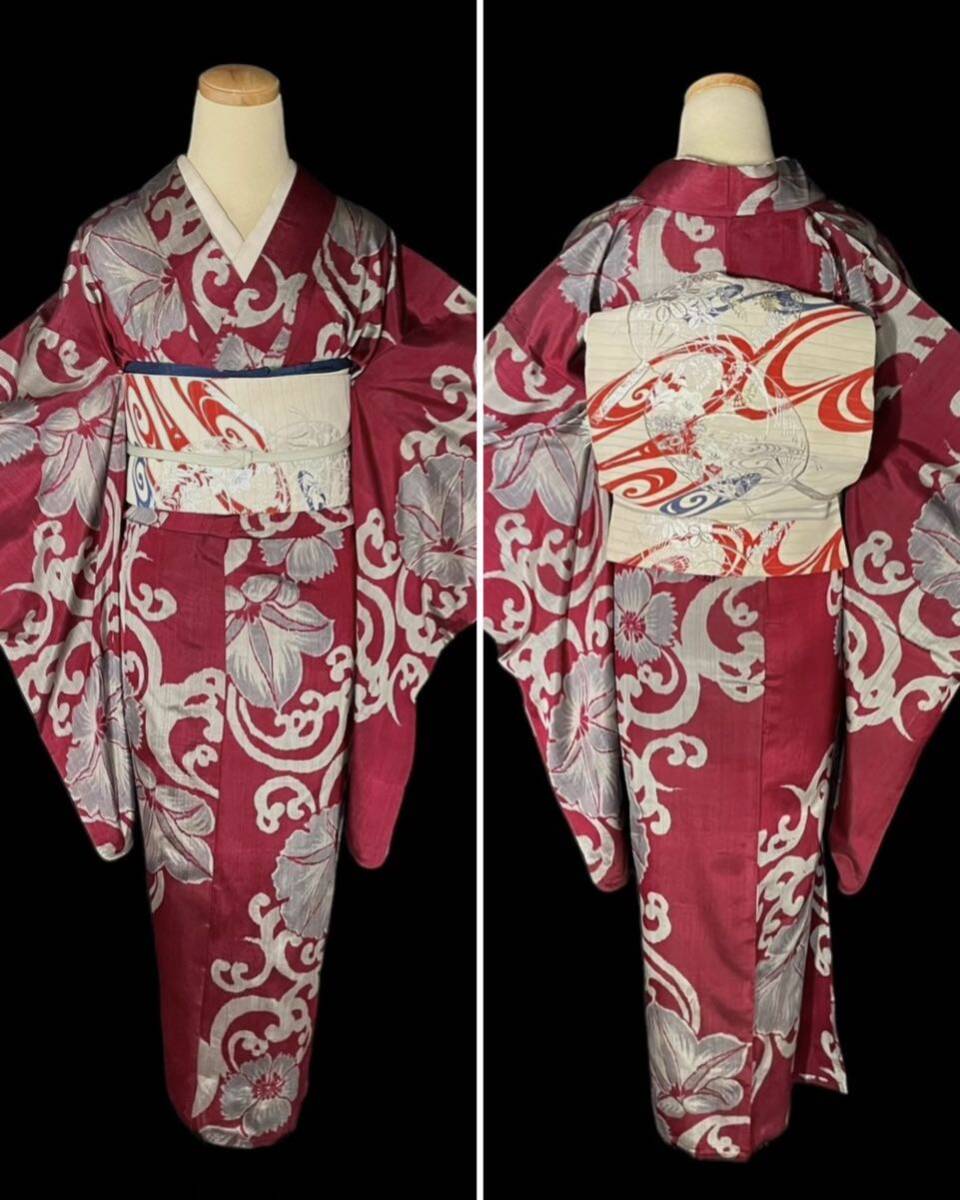 [.. лист магазин ] античный кимоно .. волна утро лицо .... одиночный . Taisho роман Showa современный Taisho ... тканый 