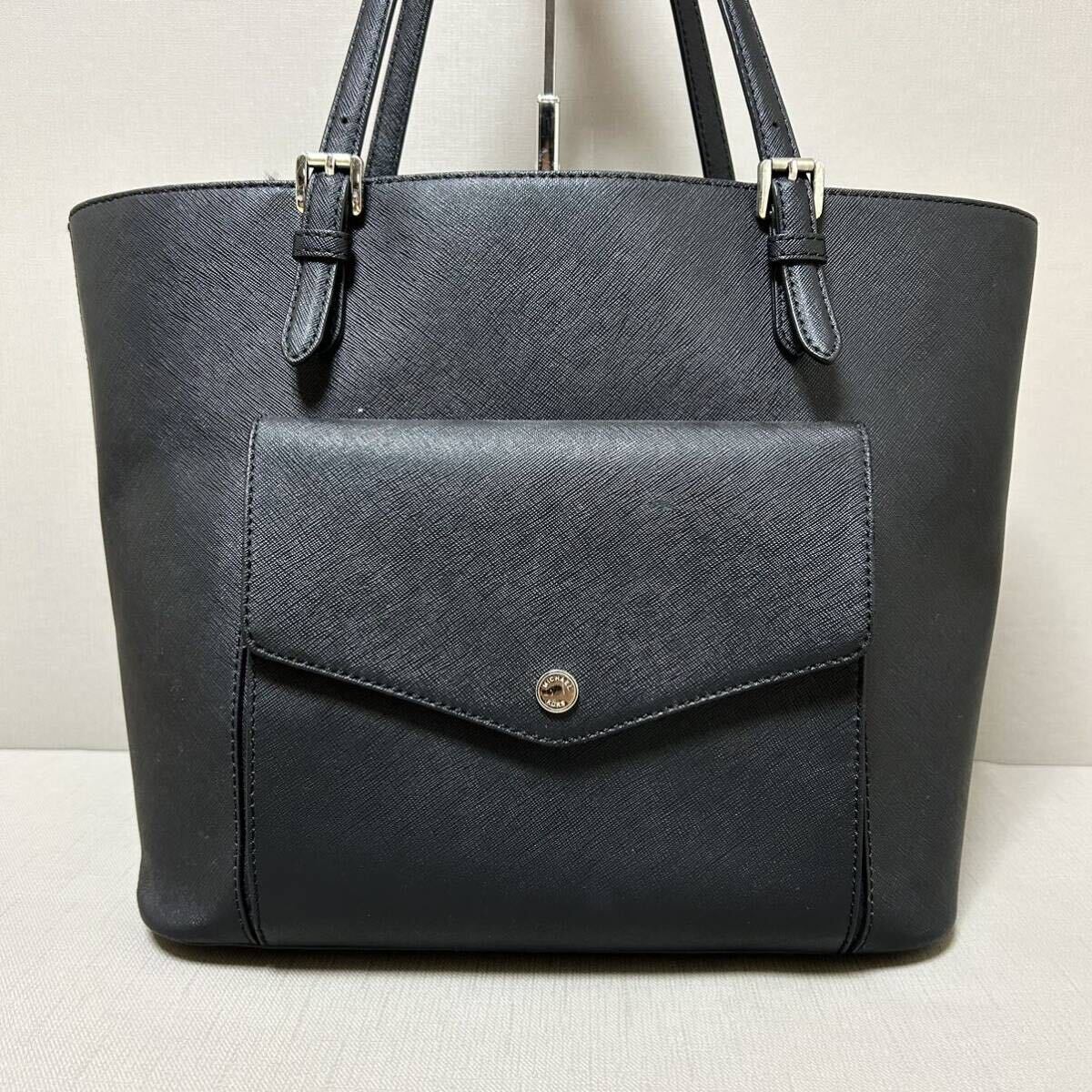 1円/希少◆MICHAEL KORS マイケルコース トートバッグ ビジネス メンズ A4 PC収納可 肩掛け 大容量 サフィアーノレザー 本革 2室 ブラック