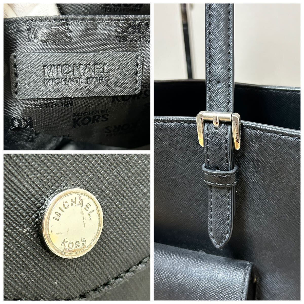 1円/希少◆MICHAEL KORS マイケルコース トートバッグ ビジネス メンズ A4 PC収納可 肩掛け 大容量 サフィアーノレザー 本革 2室 ブラック