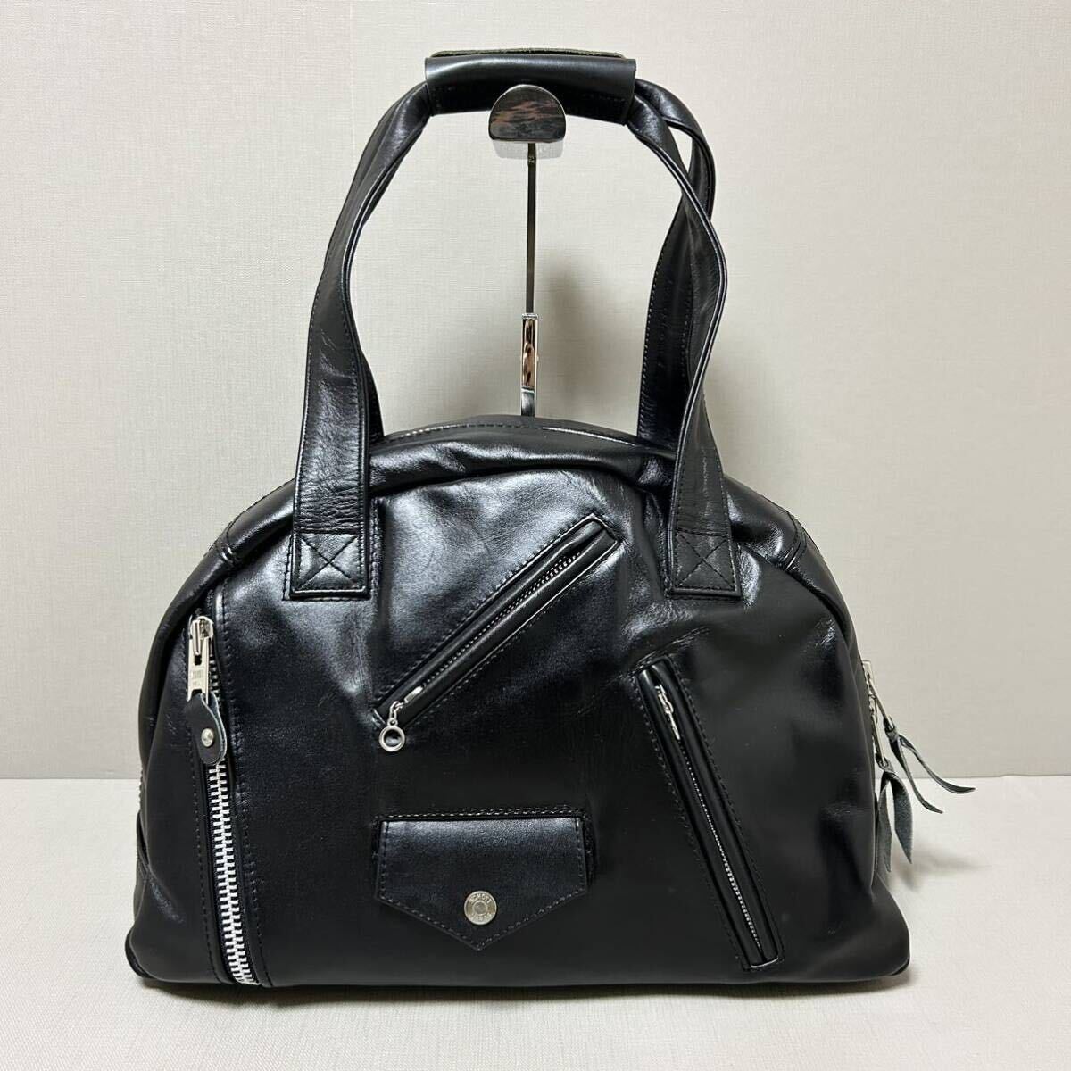 【極美品】Schott ショット RIDERS BOSTON BAG ライダース ボストンバッグ トート メンズ ビジネス A4可 肩掛け レザー 牛革 本革 ブラック_画像2