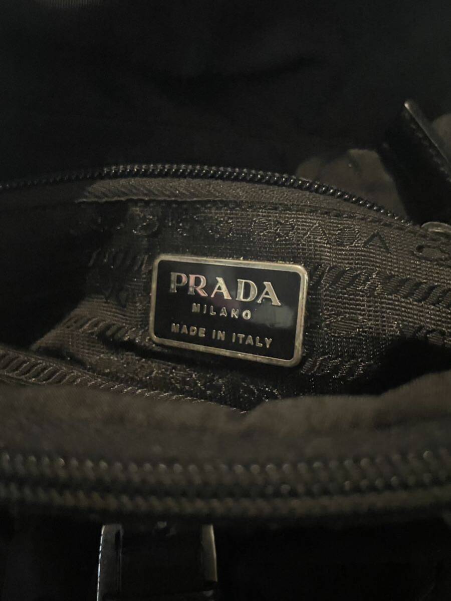 PRADA ショルダーバッグ プラダ ブラック ナイロン 斜めがけ ロゴプレート レザー クロスボディ の画像2