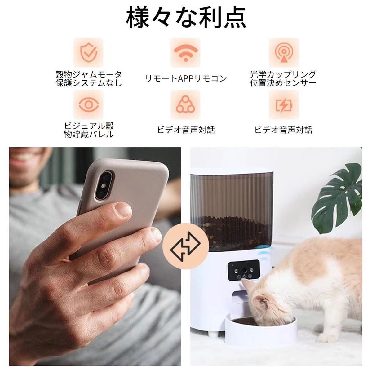 音声対話　5タンク　自動給餌器　自動餌やり器　カメラ付き　猫　犬　遠隔操作　ペット　ドッグフード　キャットフード　フードボウル