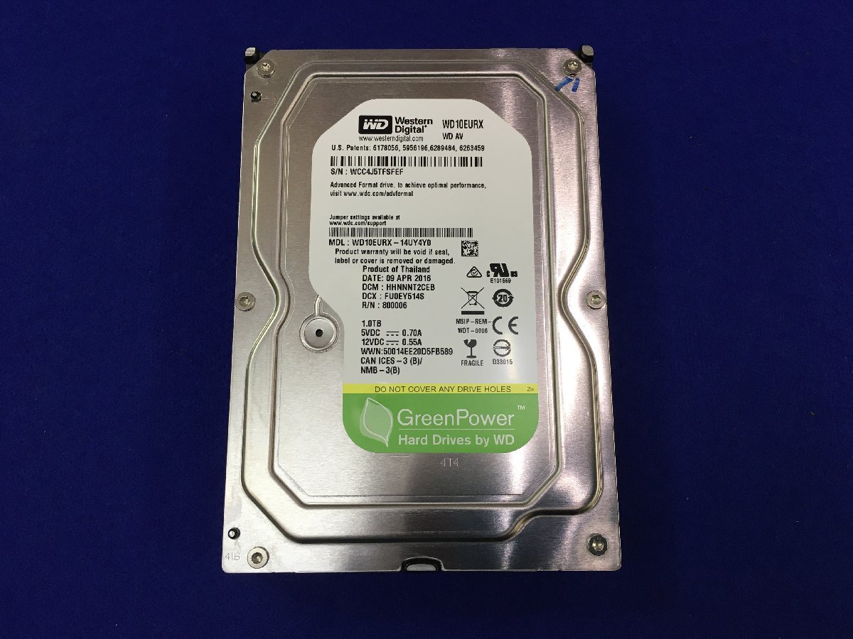 レ■L4513　換装用HDD SATA 3.5インチ ★ 正常動作品 ★ Panasonic DMR-BRZ1010 中古 交換用HDD【WD10EURX】1TB