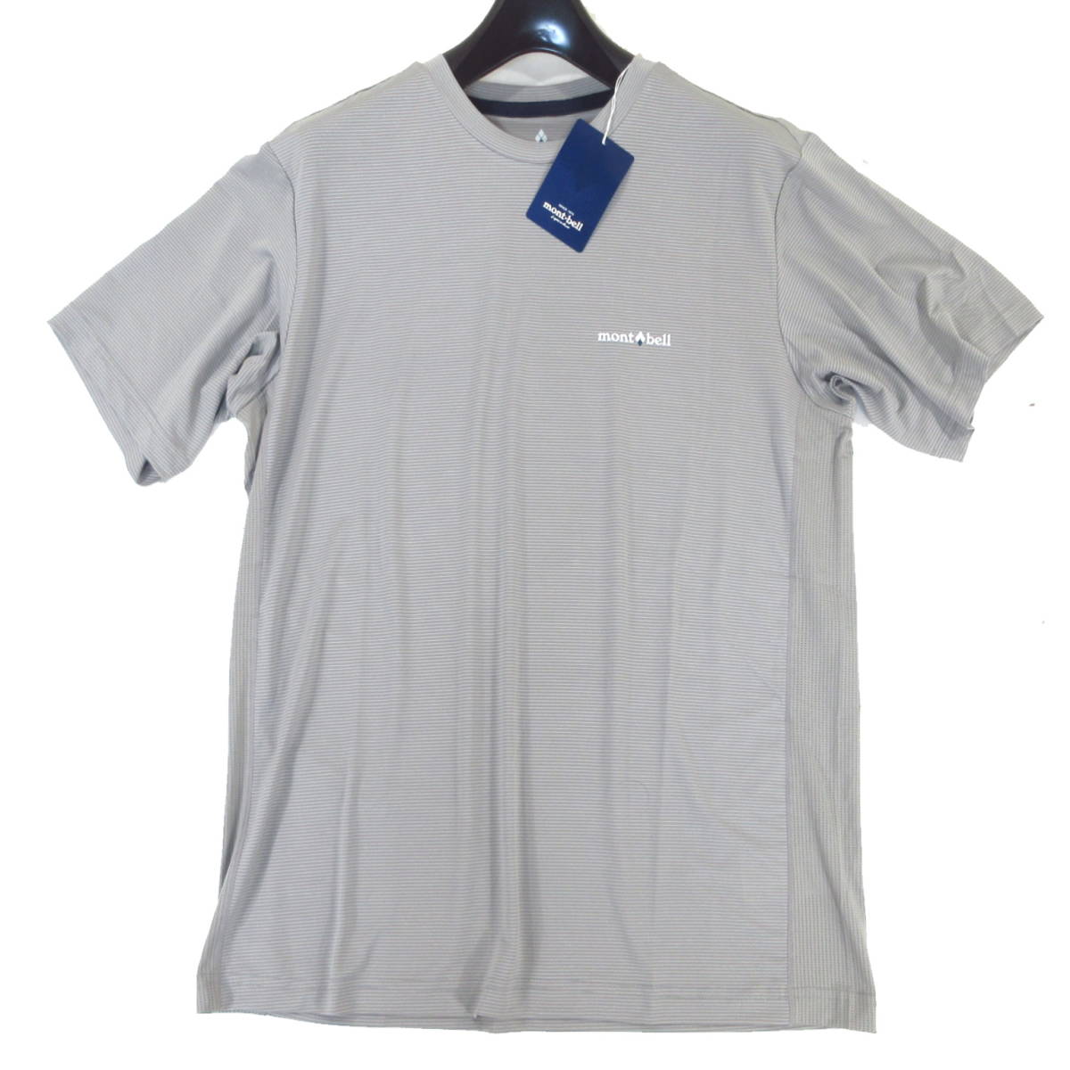 【送料無料】新品◆mont-bell◆通気性◎ ストレッチ ISSAC ストライプ 半袖 ラウンド Tシャツ L 灰◆モンベル アウトドア◆261aaj J258の画像2