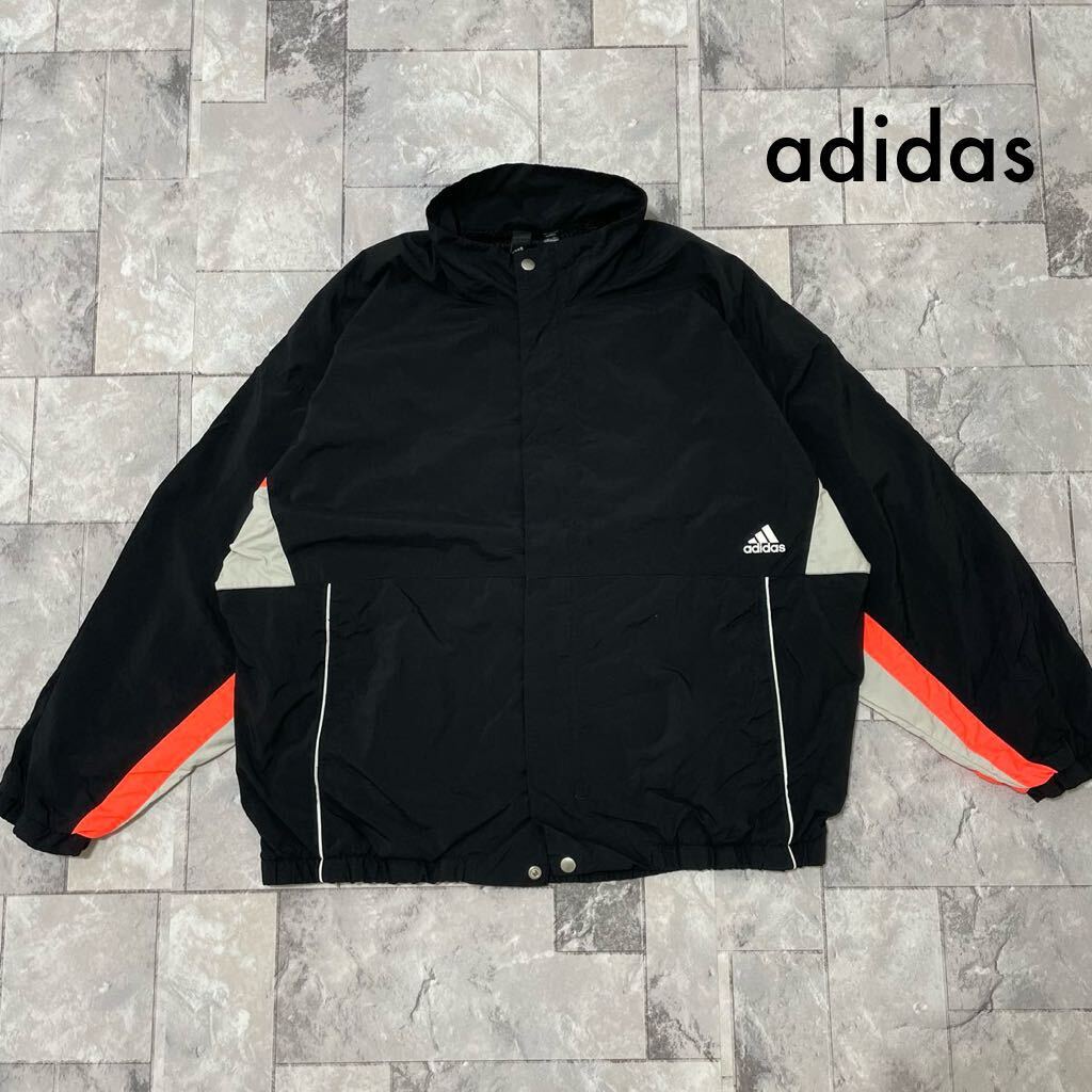 adidas アディダス Nylon Jacket ナイロンジャケット ジップアップジャンパー ビッグロゴ THREE STRIPES ビッグシルエット 玉SS1662