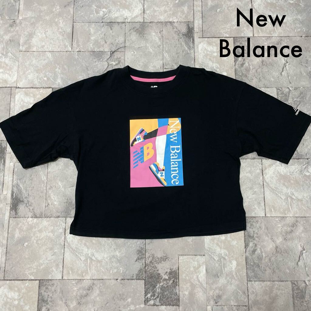 new balance New balance T-shirt short sleeves big print sport training black lady's size XS sphere SS1690