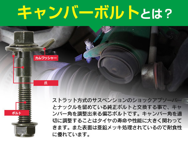 【ネコポス限定送料無料】 86 ZN6 フロント用 キャンバー調整ボルト M14 (14mm) 調整幅 ±1.75° 2本セットの画像2