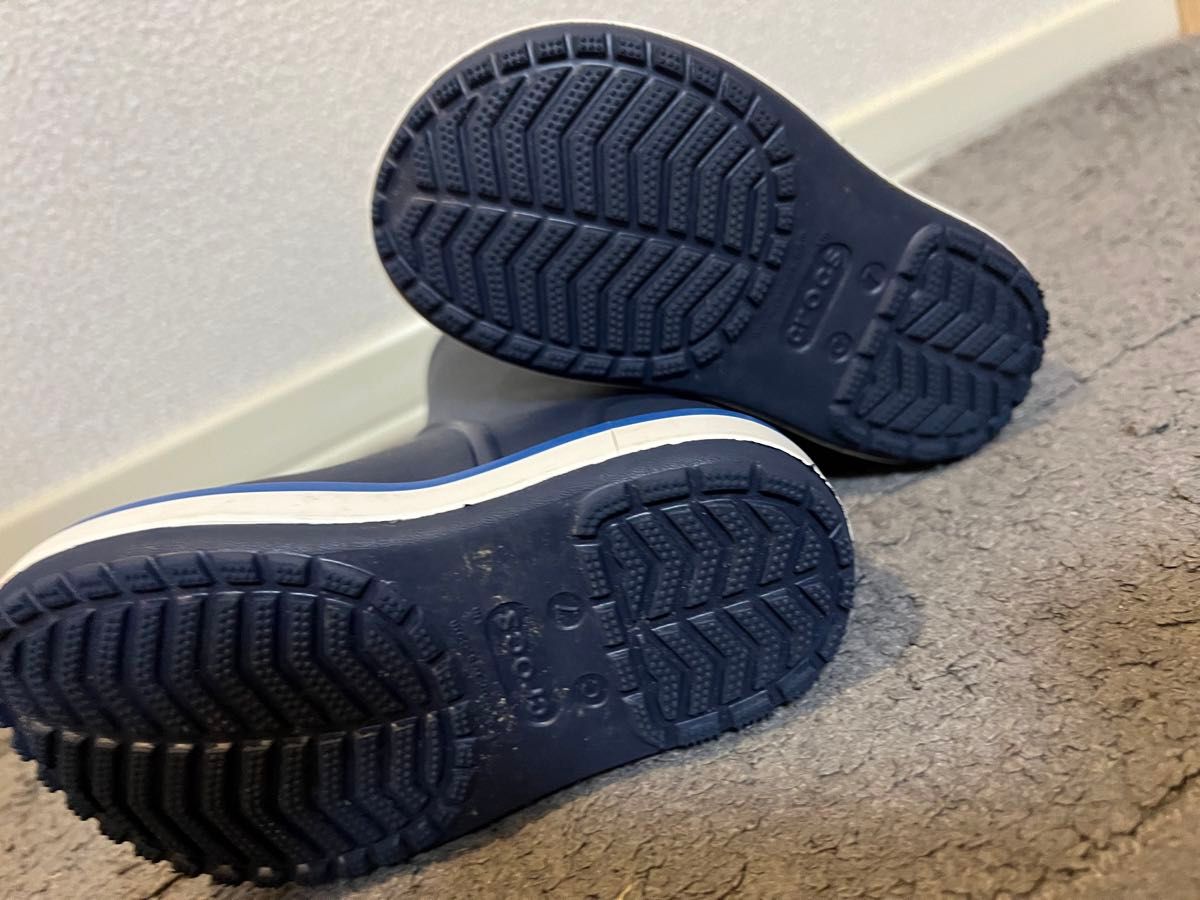 超美品 CROCS クロックバンド レイン ブーツ キッズ Navy/Bright Cobalt 15.0 cm ネイビー