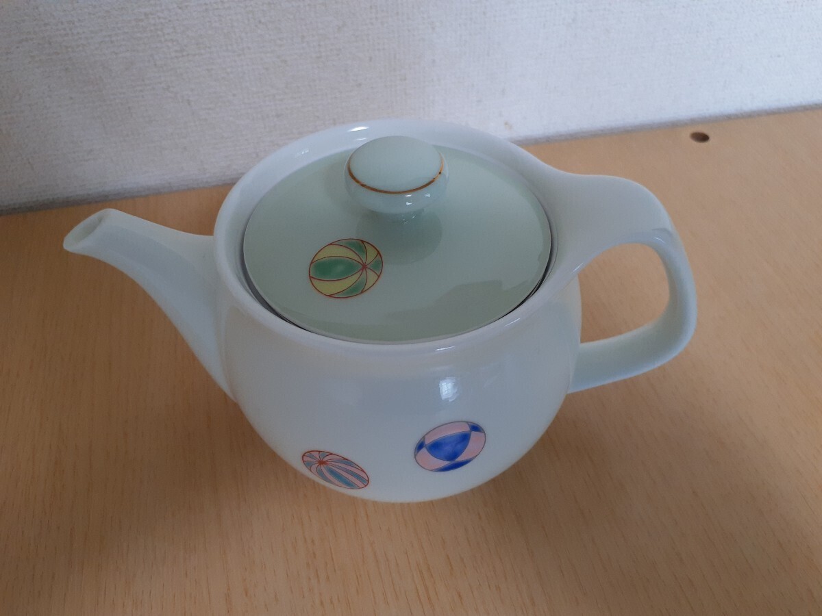 ◆宮内庁御用達 深川製磁 有田焼 ポット茶器 茶碗 急須 湯呑 ティーポット てまり柄 ６点セット 9028-500 未使用◆ の画像6