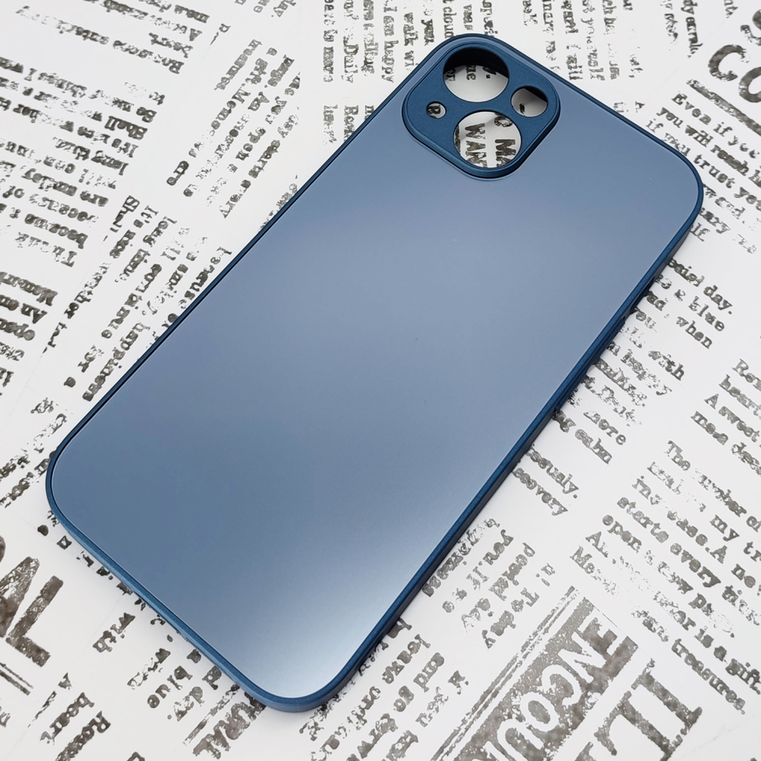 iPhone 14 ガラス背面シリコンケース [27]ブルー (3)