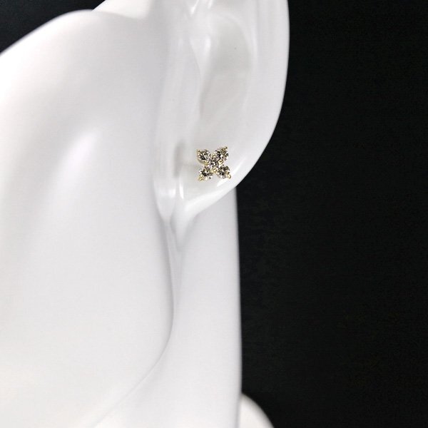 【新品・未使用】1円～最落無 天然ダイヤモンド 計1.06ct,ミニ鑑別付,K18YG 45度回すと違ったデザインも楽しめる ダイヤモンド ピアス