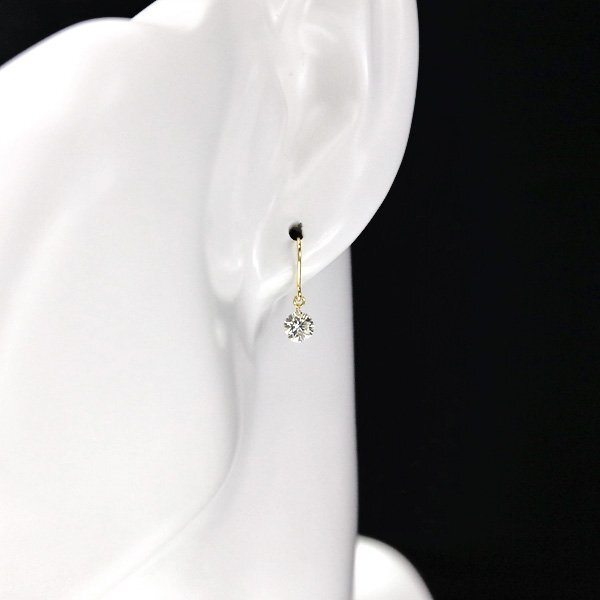 【新品・未使用】1円～最落無 天然ダイヤモンド 計0.78ct,ミニ鑑別付,K18YG 揺れながら輝く レーザーホール ダイヤモンド フックピアスの画像7