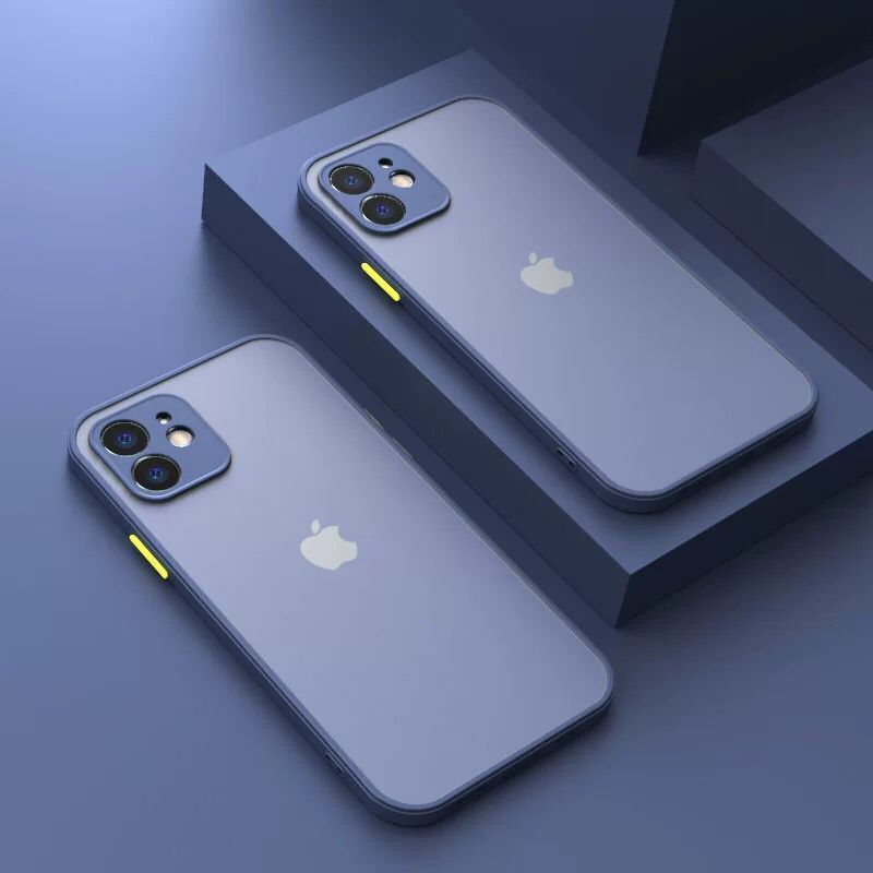 iPhone 12mini ブルー ケース マット加工 半透明 耐衝撃 カメラ保護 ワイヤレス充電 軽量 iPhone12 13 14 Pro max mini Plus ケースの画像1