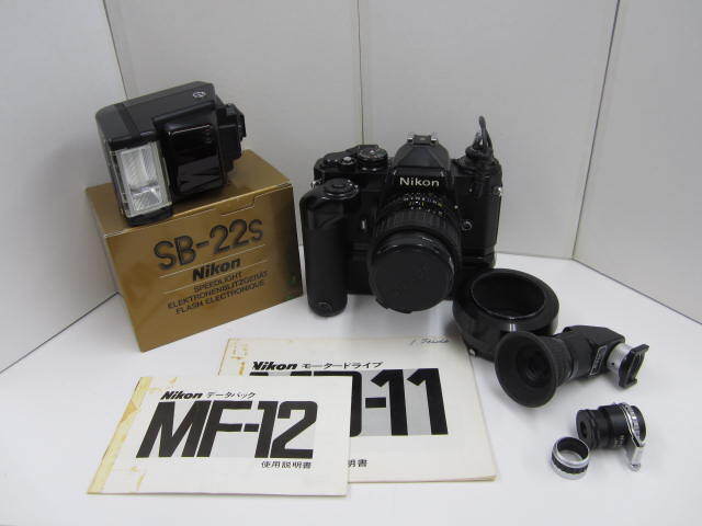 Nikon ニコン フィルムカメラ FE/MF-12/MD-11、Nikon LENS SERIES E 100mm F2.8、アングルファインダー他部品付き 現状品の画像1