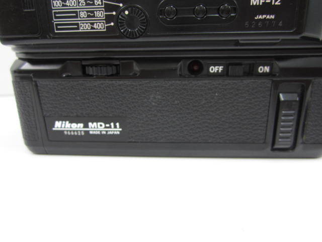 Nikon ニコン フィルムカメラ FE/MF-12/MD-11、Nikon LENS SERIES E 100mm F2.8、アングルファインダー他部品付き 現状品の画像8