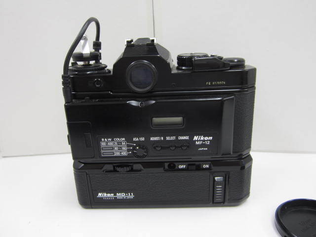 Nikon ニコン フィルムカメラ FE/MF-12/MD-11、Nikon LENS SERIES E 100mm F2.8、アングルファインダー他部品付き 現状品の画像6
