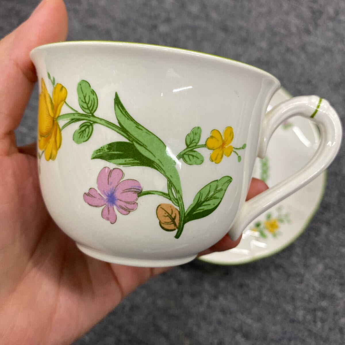 04349 Noritake CRAFTONE ノリタケ クラフトーン カップ ソーサー ティーカップ 洋食器 コーヒーカップ 花柄 2客セット食器 現状品　