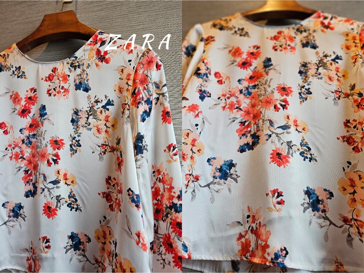 ザラ ZARA 大人素敵♪ボタニカルフラワー♪花柄♪とろみ素材♪プルオーバー ブラウスの画像2