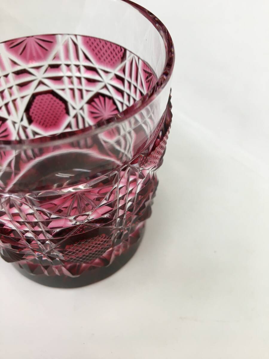 45374 薩摩 びーどろ工芸 切子 タンブラー ロックグラス 色被せガラス 工芸ガラス 食器 伝統的工芸品 鹿児島 未使用の画像5