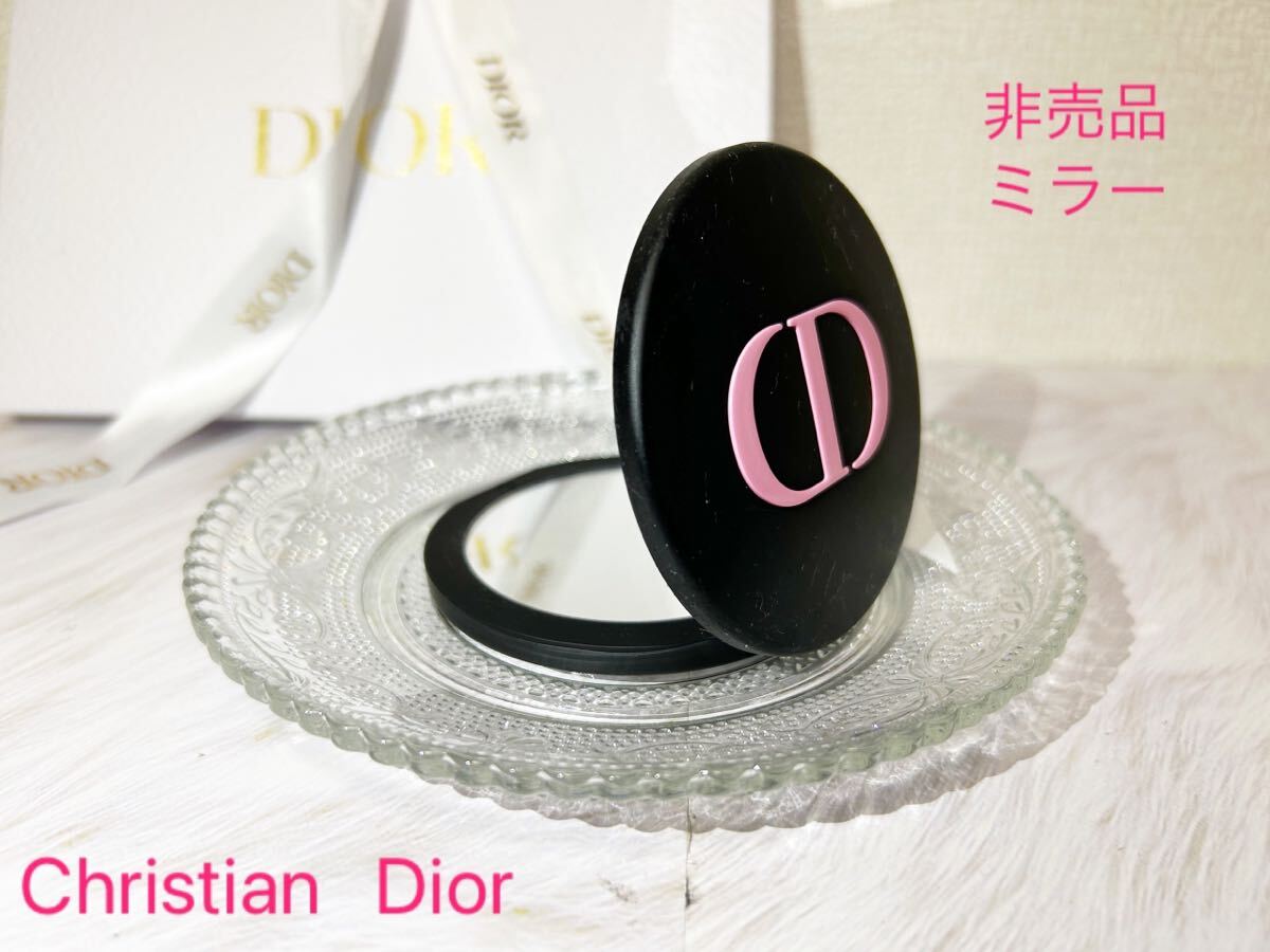 ★レア★ 非売品 Christian Dior クリスチャン ディオール ミラー 鏡 コンパクトミラー ノベルティ ロゴ 黒 ピンク 希少 箱付き_画像1