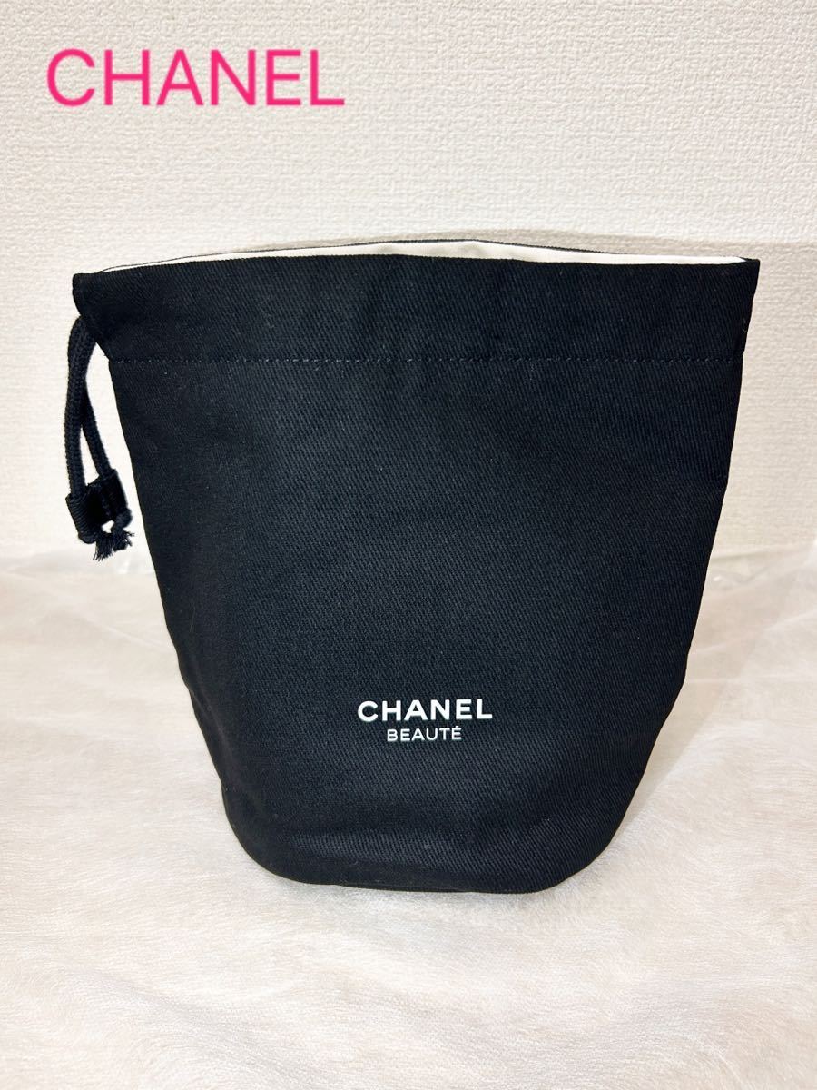 ★新品 未使用★ 非売品★ CHANEL シャネル ポーチ 巾着 ノベルティ BEAUTE 大きめ 大容量 ノマドポーチ 黒 ブラック ロゴ 小物入れ _画像3