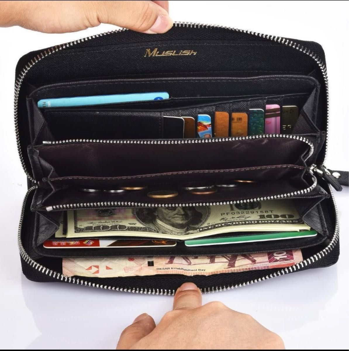 長財布　メンズ　ブラック　ウォレット　財布　スキミング防止　大容量　化粧箱付き　プレゼント　機能性財布　新品未使用