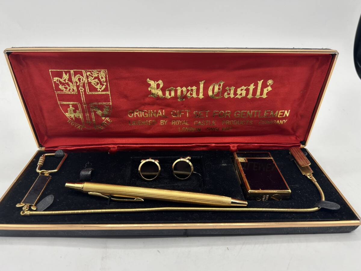 #14334 ROYAL Castle Royal дворец зажигалка шариковая ручка запонки газовая зажигалка запонки кнопка комплект в кейсе Gold мужской джентльмен 