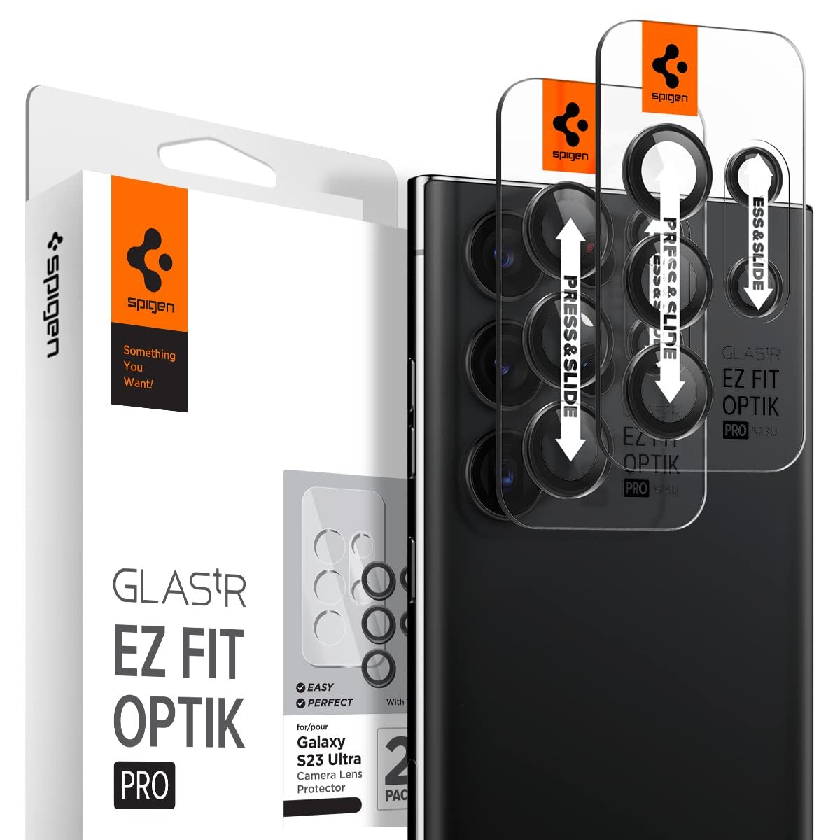 Spigen Galaxy S23Ultra カメラフィルム 2セット 貼り付けキット付 レンズ保護フィルム EZ Fit Optik Pro AGL05950 ブラック_画像1