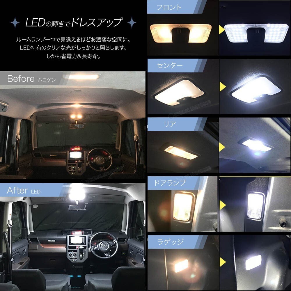 ルーミー LED ルームランプ ホワイト トヨタ ルーミー タンク ダイハツ トール スバル ジャスティ 室内灯 6000K カスタムパーツ LEDバルブの画像2