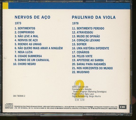 JA812*PAULINHO DA VIOLA(pau Lee nyo*da* vi Ora )[NERVOS DE ACO/PAULINHO DA VIOLA] foreign record CD