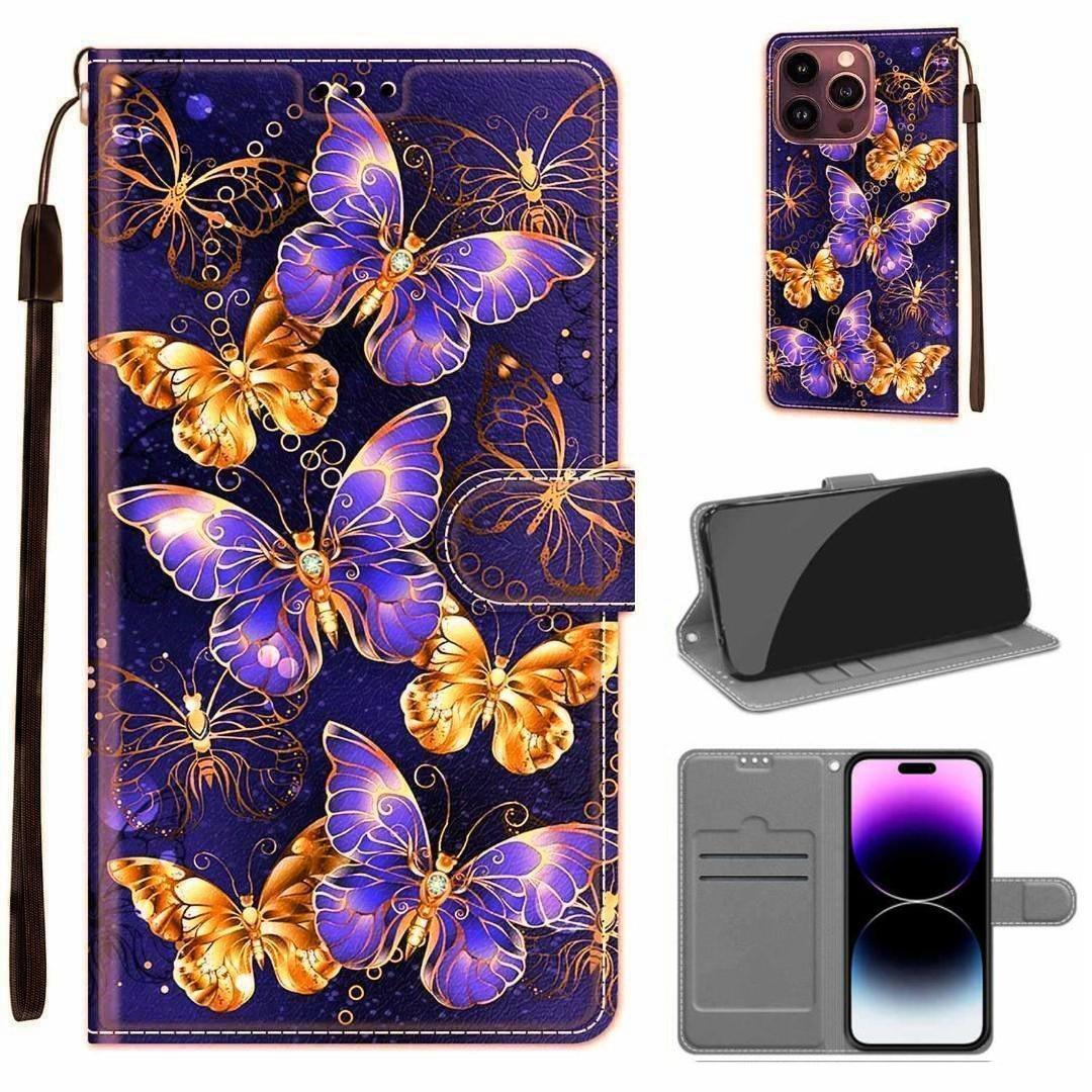 iPhone15　手帳型　スマホケース　蝶々　美しい金の蝶　カード入　耐衝撃_画像2