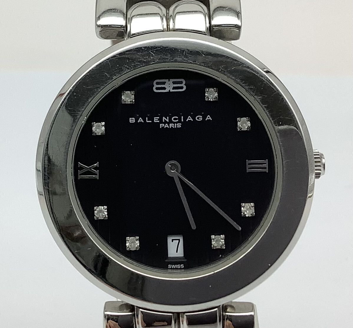 33 電池交換済 稼働品 BALENCIAGA バレンシアガ 黒文字盤 シルバーカラー クォーツ メンズ腕時計 の画像2