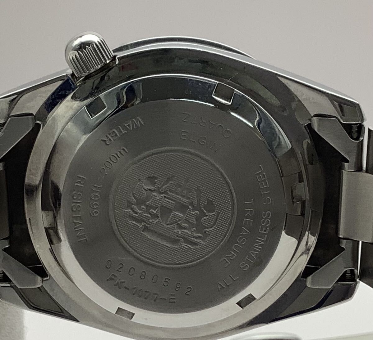 64 稼働品 ELGIN エルジン まとめ2点 FK-666-A クォーツ / FK-1177-E 自動巻 黒文字盤 メンズ腕時計 の画像9